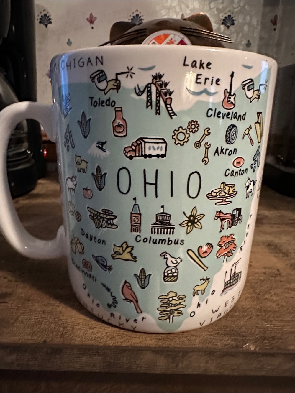 Ohio State Map Ceramic Mug - Light Green Accent - Picture 2 of 3